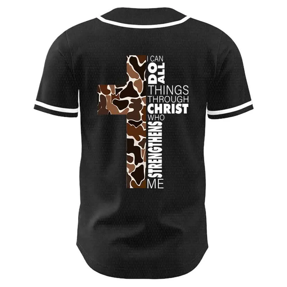 Christianartworkshop Leopard Print Cross I Can Do All Things Through Christ Unisex Baseball Jersey sold by Christian Art Workshop product image thumbnail 5
