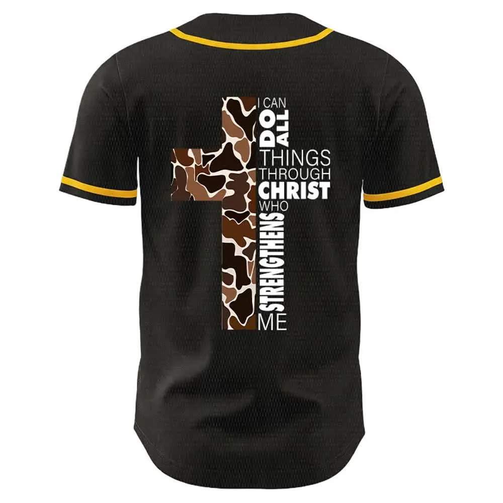 Christianartworkshop Leopard Print Cross I Can Do All Things Through Christ Unisex Baseball Jersey sold by Christian Art Workshop product image thumbnail 2