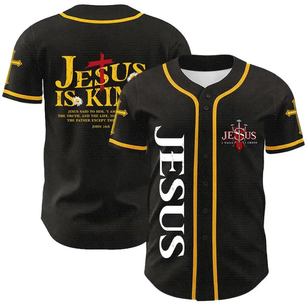 Christianartworkshop Jesus Is King John 14:6 3 Nails 1 Cross Unisex Baseball Jersey sold by Christian Art Workshop product image thumbnail 4