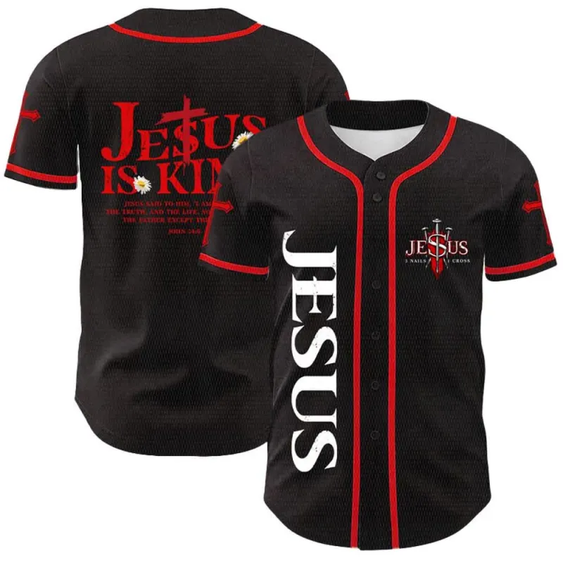 Christianartworkshop Jesus Is King John 14:6 3 Nails 1 Cross Unisex Baseball Jersey made by Christian Art Workshop