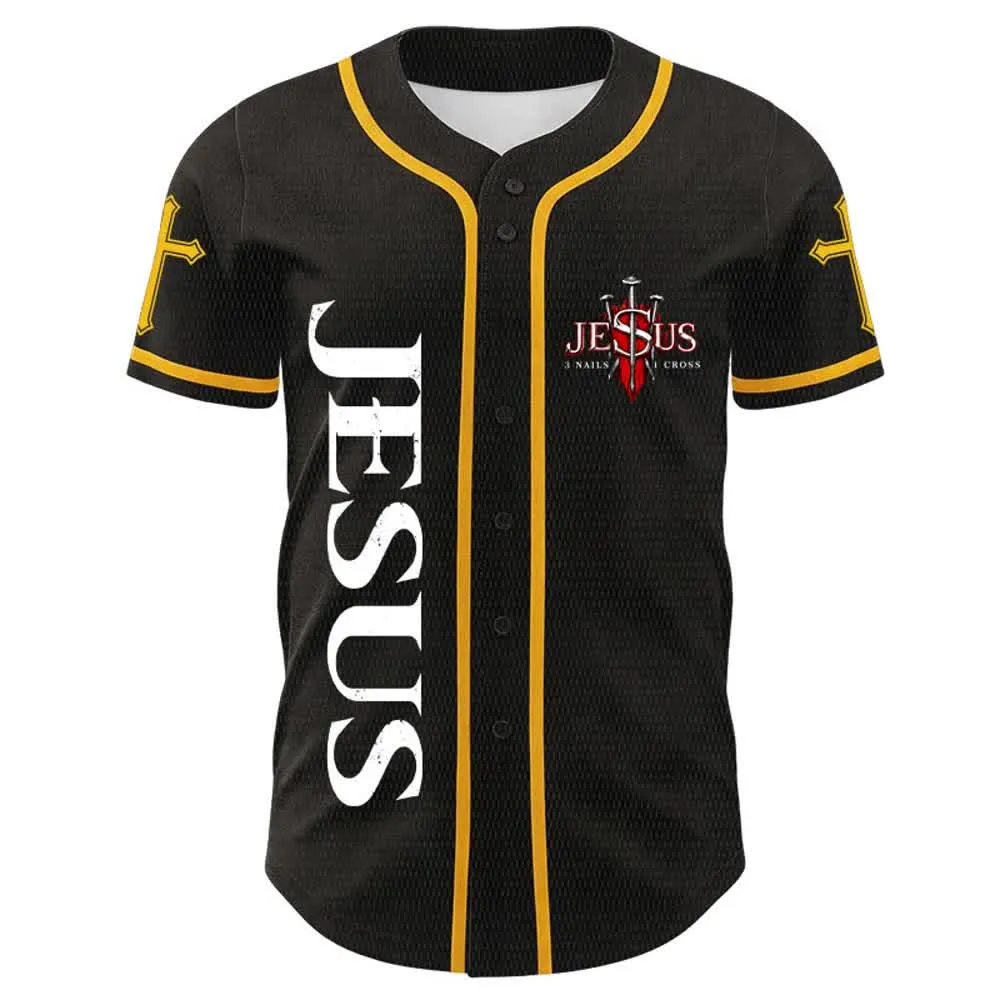 Christianartworkshop Jesus Is King John 14:6 3 Nails 1 Cross Unisex Baseball Jersey sold by Christian Art Workshop product image thumbnail 5