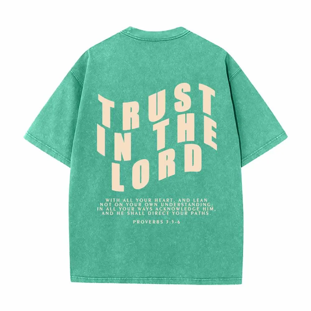 Christianartworkshop Trust In The Lord Straight Front Arch Back Proverbs 3:5-6 Dual-Sided Washed T-Shirt sold by Christian Art Workshop product image thumbnail 5