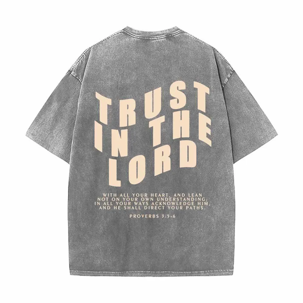 Christianartworkshop Trust In The Lord Straight Front Arch Back Proverbs 3:5-6 Dual-Sided Washed T-Shirt sold by Christian Art Workshop product image thumbnail 2