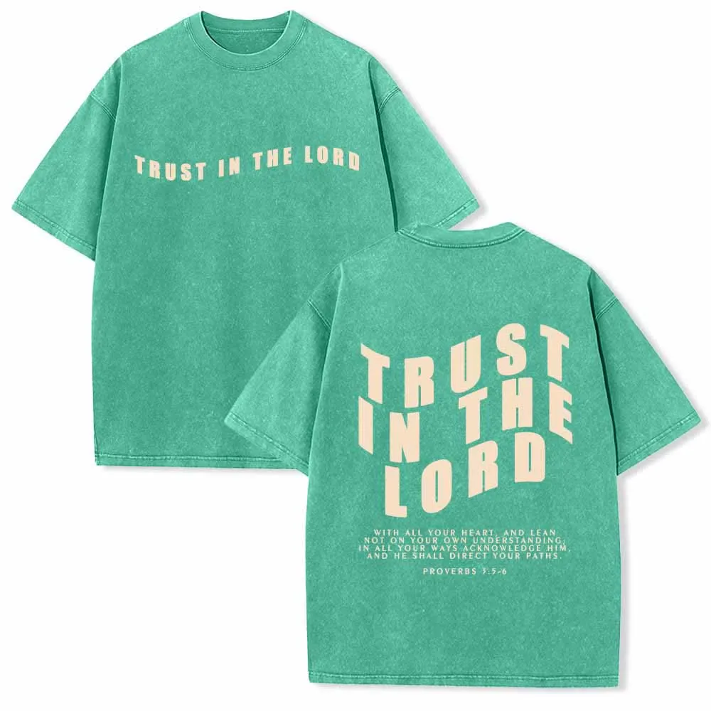 Christianartworkshop Trust In The Lord Straight Front Arch Back Proverbs 3:5-6 Dual-Sided Washed T-Shirt sold by Christian Art Workshop product image thumbnail 4