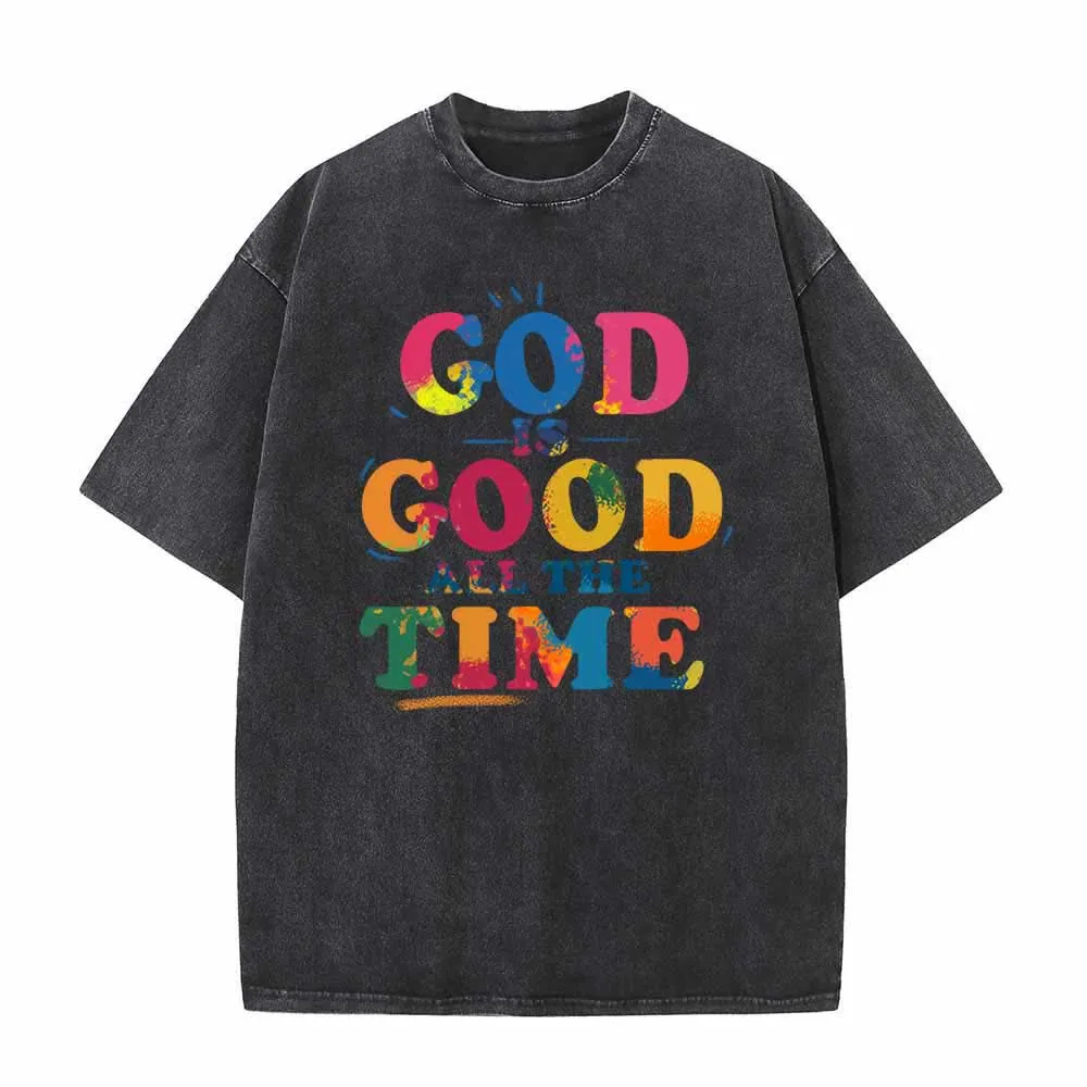 Christianartworkshop God Is Good All The Time Rainbow Splash Distressed Letter Vintage Washed T-Shirt sold by Christian Art Workshop product image thumbnail 2