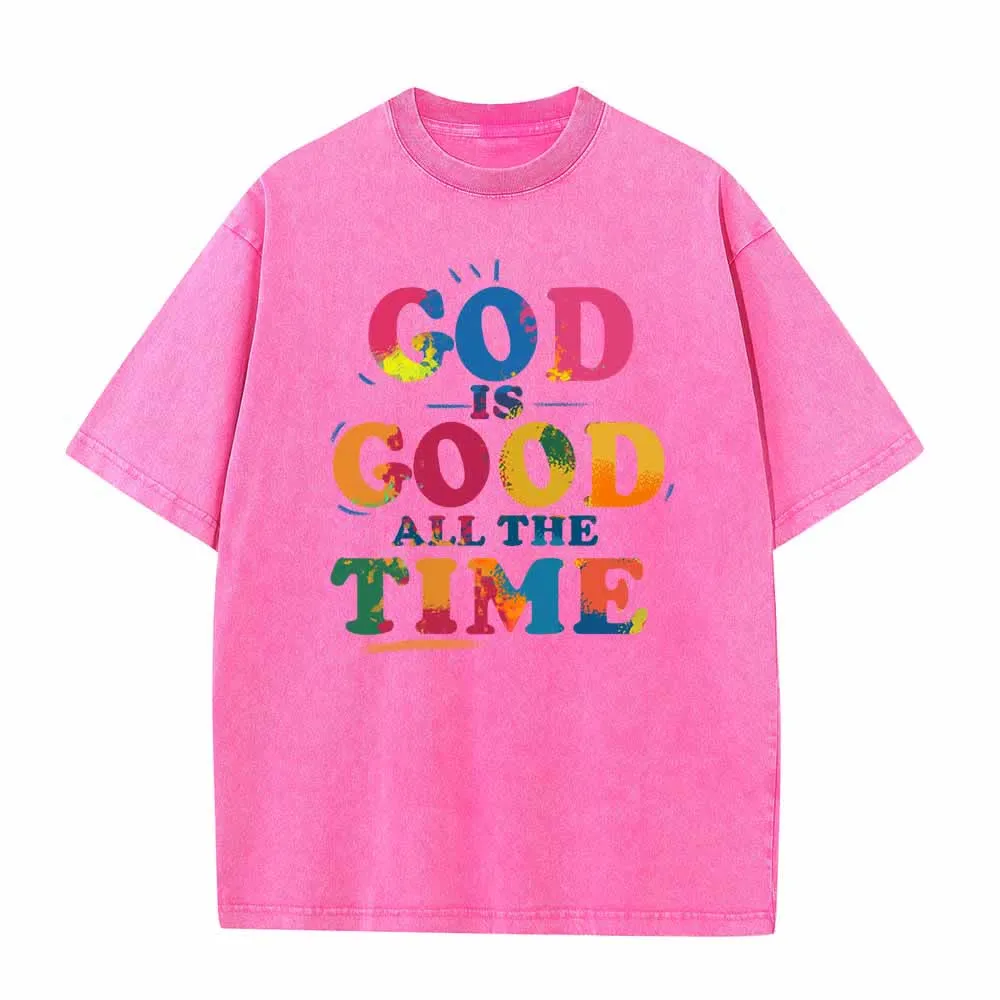 Christianartworkshop God Is Good All The Time Rainbow Splash Distressed Letter Vintage Washed T-Shirt sold by Christian Art Workshop product image thumbnail 5