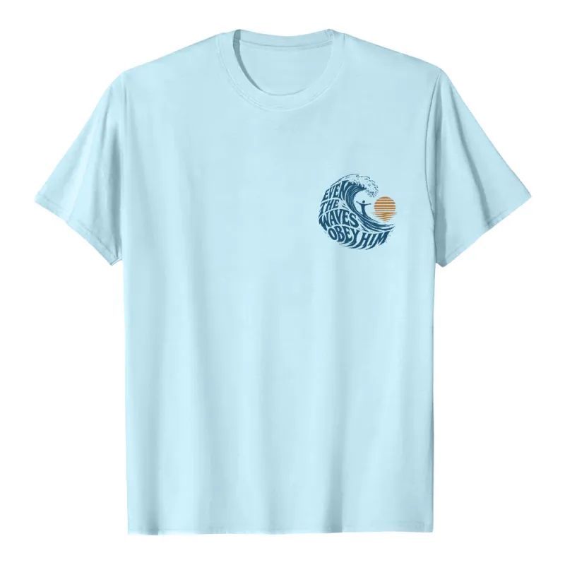 Christianartworkshop Even The Waves Obey Him Double-Side Wave Graphic Classic T-shirt made by Christian Art Workshop