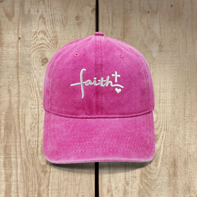 Christianartworkshop Faith Cross Heart Cursive Letter Embroidered Classic Casual Hat made by Christian Art Workshop