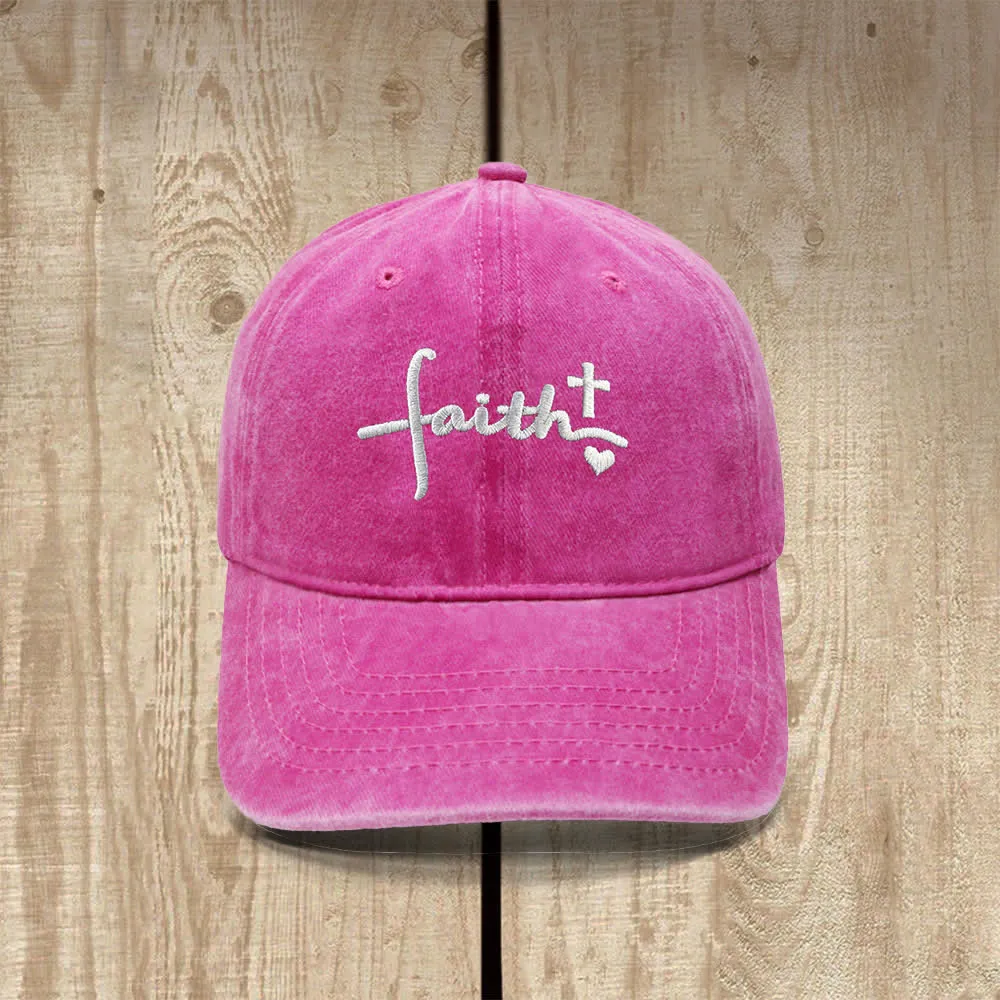 Christianartworkshop Faith Cross Heart Cursive Letter Embroidered Classic Casual Hat sold by Christian Art Workshop