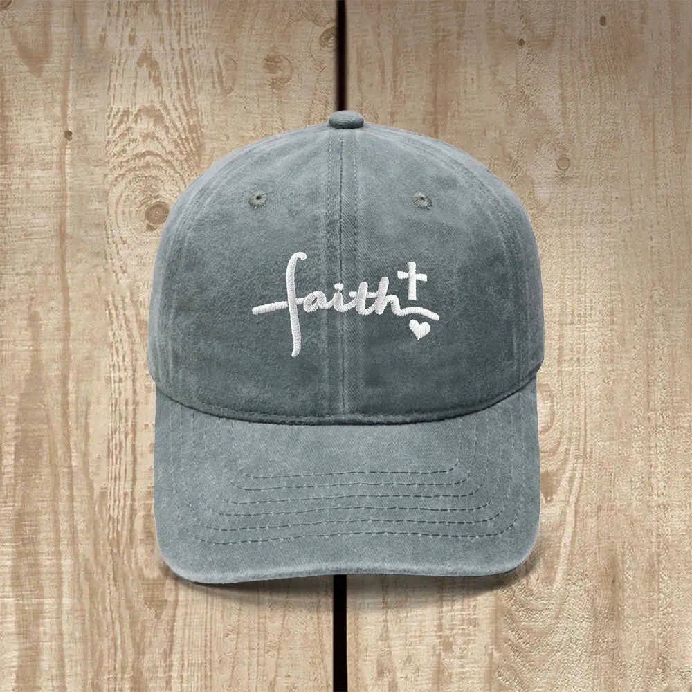 Christianartworkshop Faith Cross Heart Cursive Letter Embroidered Classic Casual Hat sold by Christian Art Workshop product image thumbnail 5