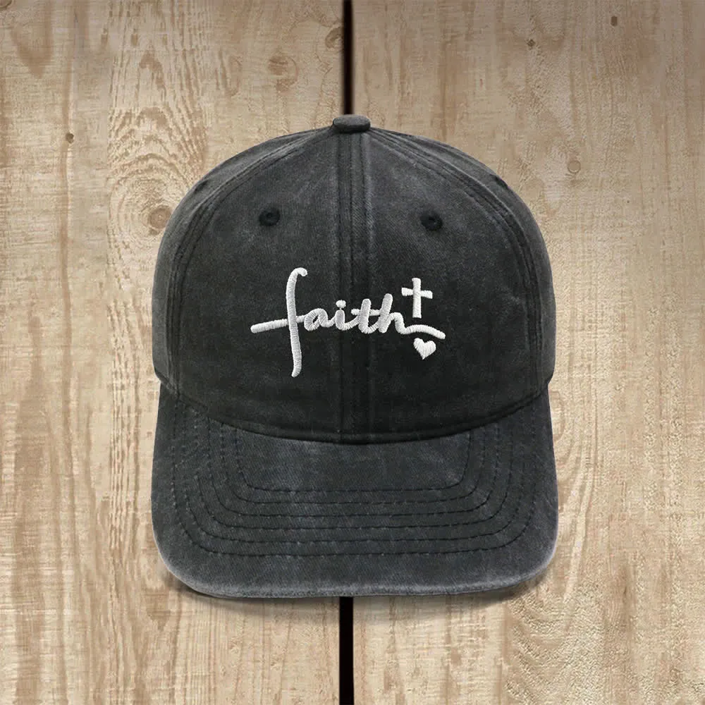 Christianartworkshop Faith Cross Heart Cursive Letter Embroidered Classic Casual Hat sold by Christian Art Workshop product image thumbnail 2
