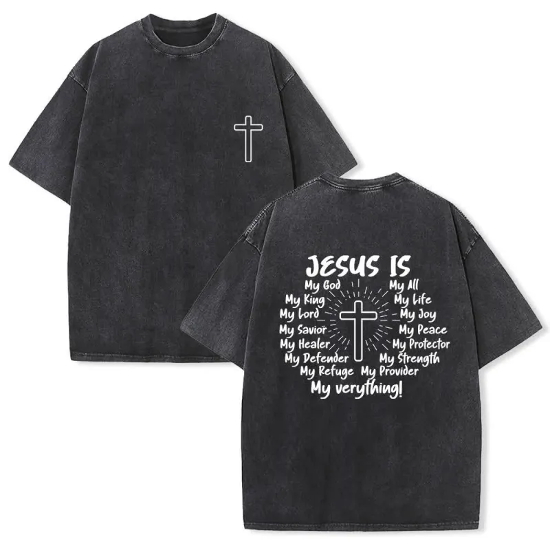 Christianartworkshop Jesus Is Cross Back Print Oversized Washed T-Shirt made by Christian Art Workshop