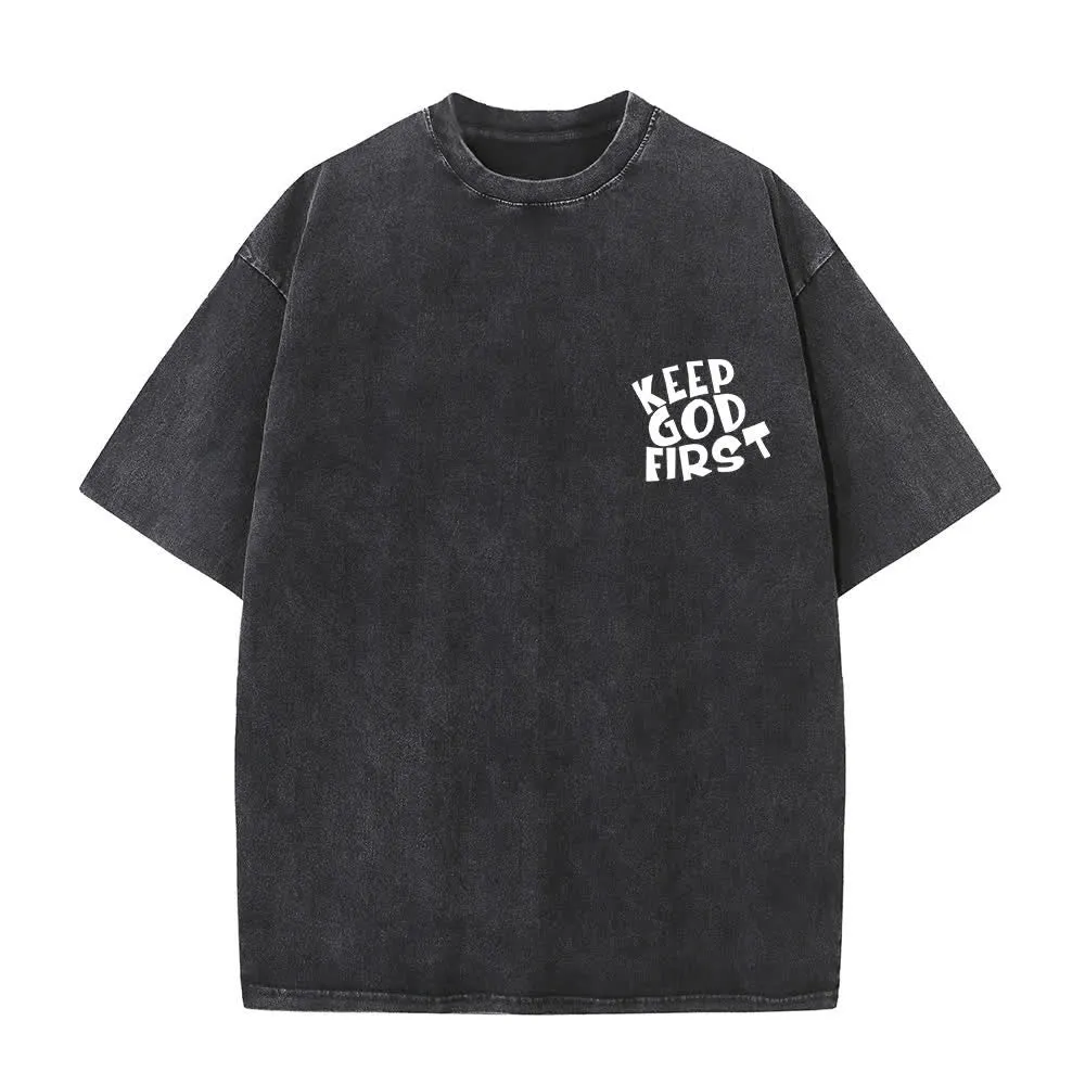 Christianartworkshop Keep God First Vintage Washed T Shirt sold by Christian Art Workshop product image thumbnail 3