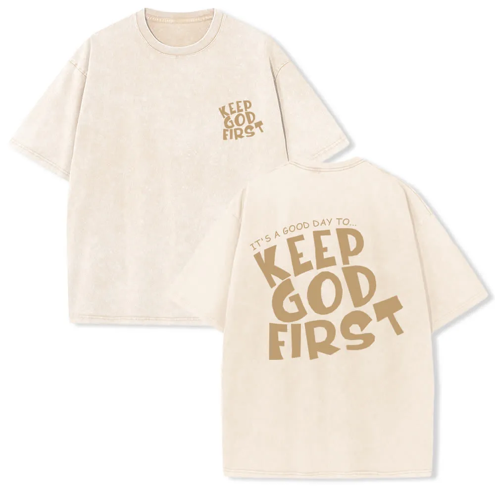 Christianartworkshop Keep God First Vintage Washed T Shirt sold by Christian Art Workshop product image thumbnail 4