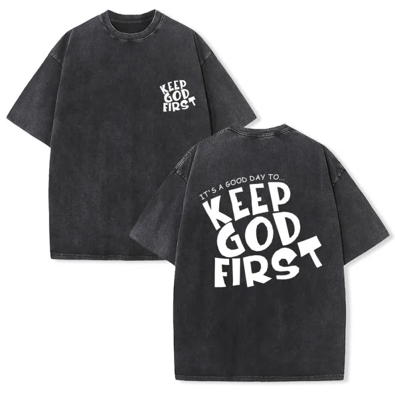 Christianartworkshop Keep God First Vintage Washed T Shirt made by Christian Art Workshop