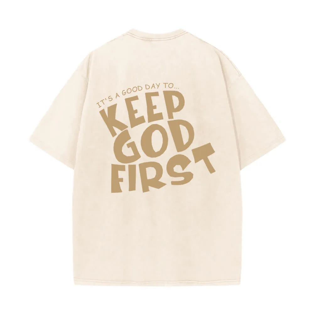 Christianartworkshop Keep God First Vintage Washed T Shirt sold by Christian Art Workshop product image thumbnail 5