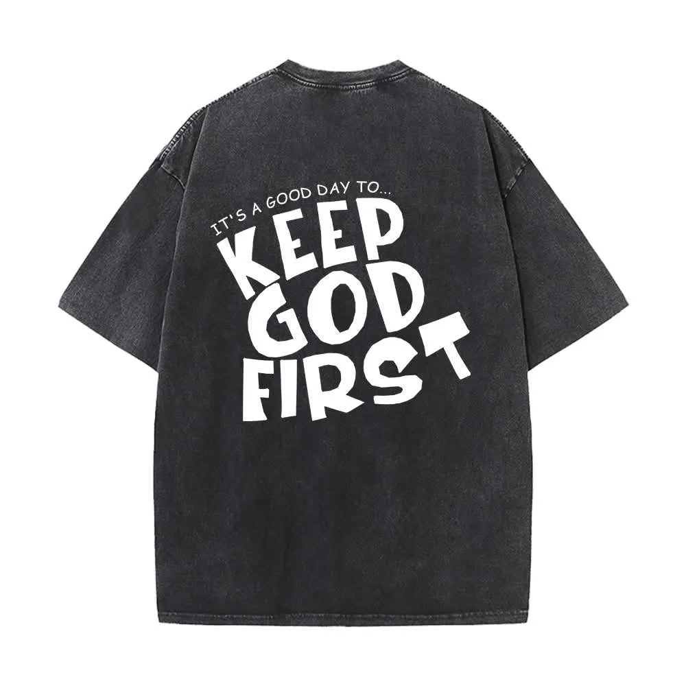 Christianartworkshop Keep God First Vintage Washed T Shirt sold by Christian Art Workshop product image thumbnail 2