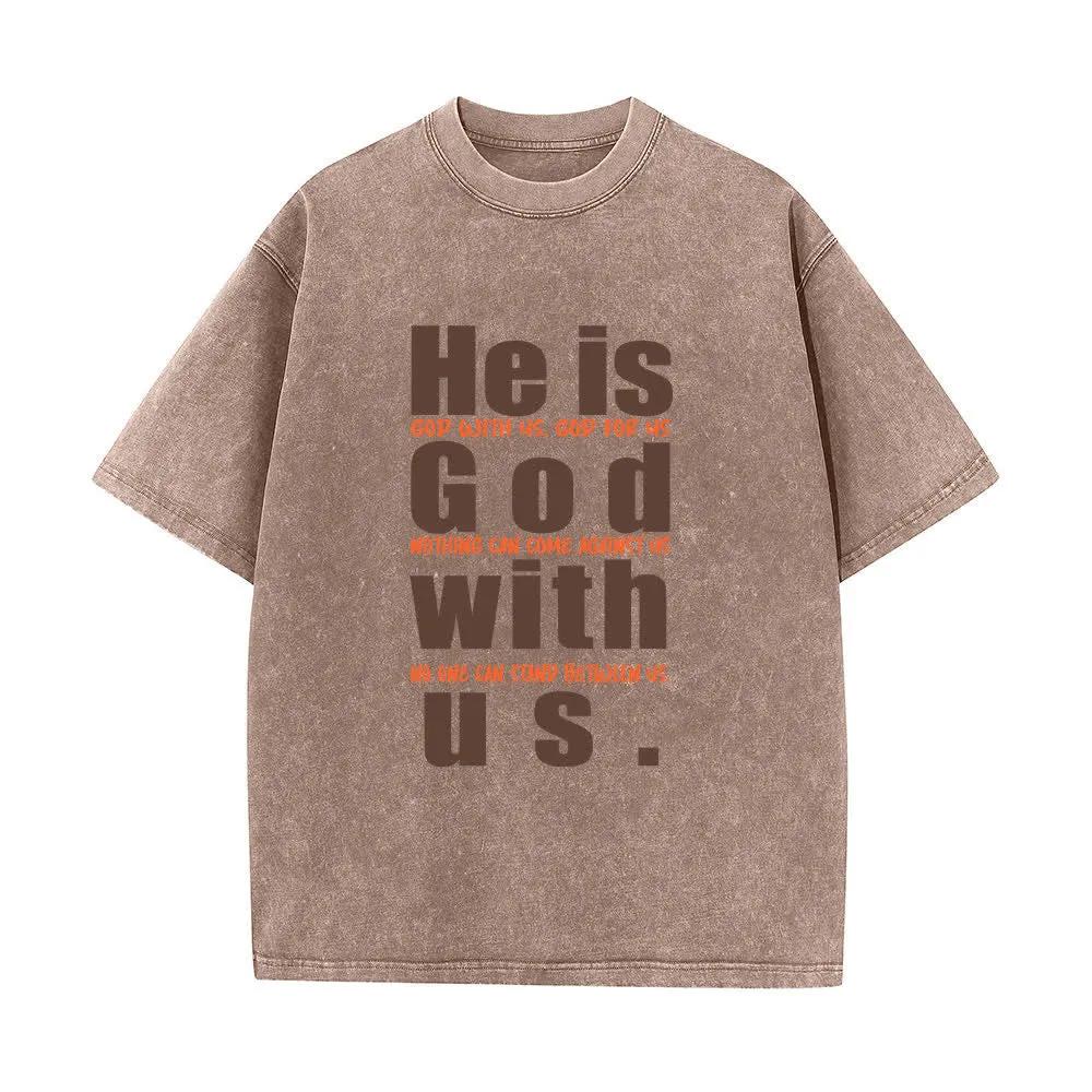 Christianartworkshop He Is God With Us Vintage Green Washed T-Shirt sold by Christian Art Workshop
