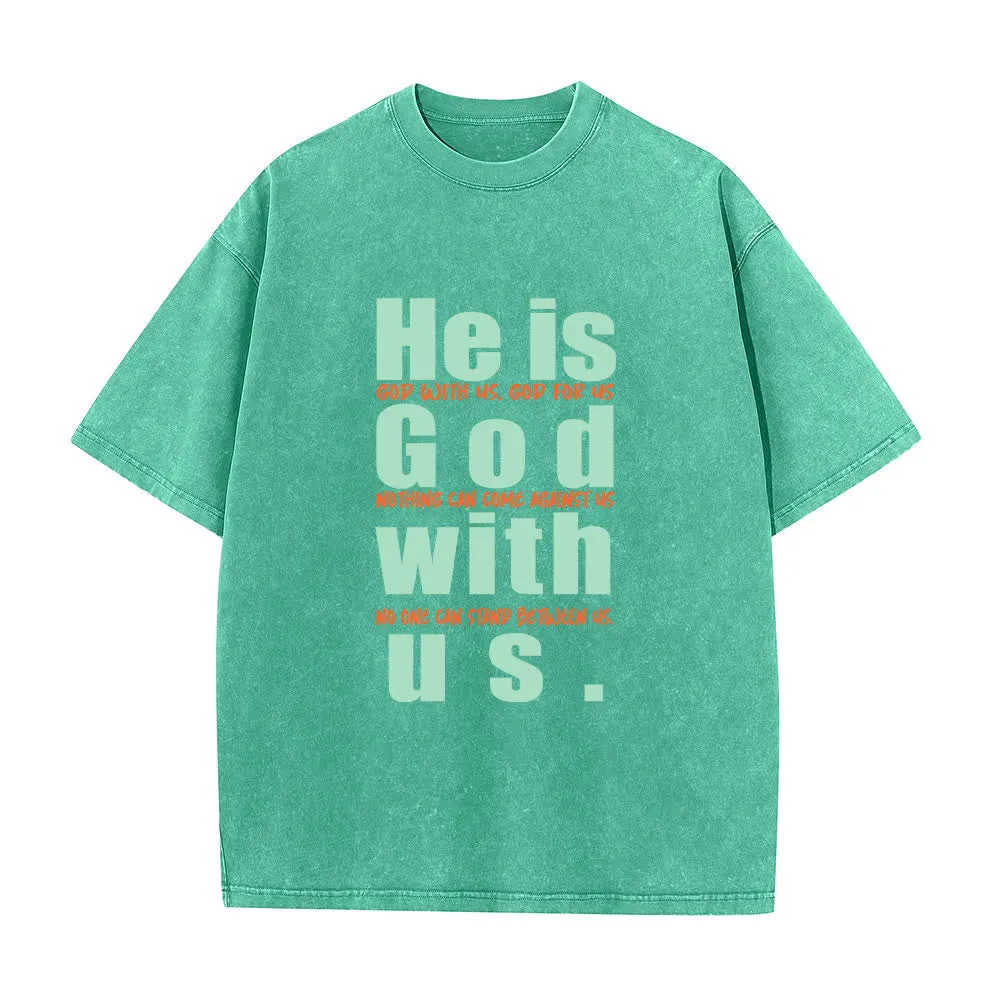 Christianartworkshop He Is God With Us Vintage Green Washed T-Shirt sold by Christian Art Workshop product image thumbnail 2