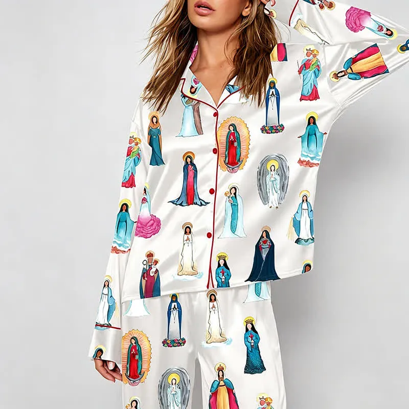 Christianartworkshop All Saints & Our Lady Long Sleeve Pajama Set: Rest in the Company of Heaven sold by Christian Art Workshop product image thumbnail 2