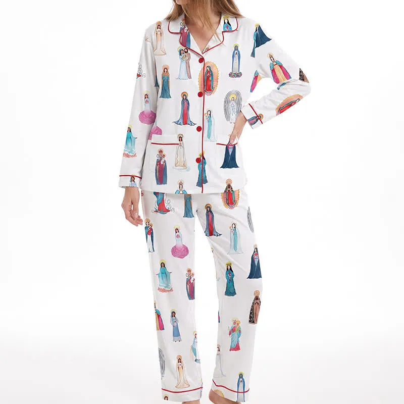 Christianartworkshop All Saints & Our Lady Long Sleeve Pajama Set: Rest in the Company of Heaven sold by Christian Art Workshop product image thumbnail 3
