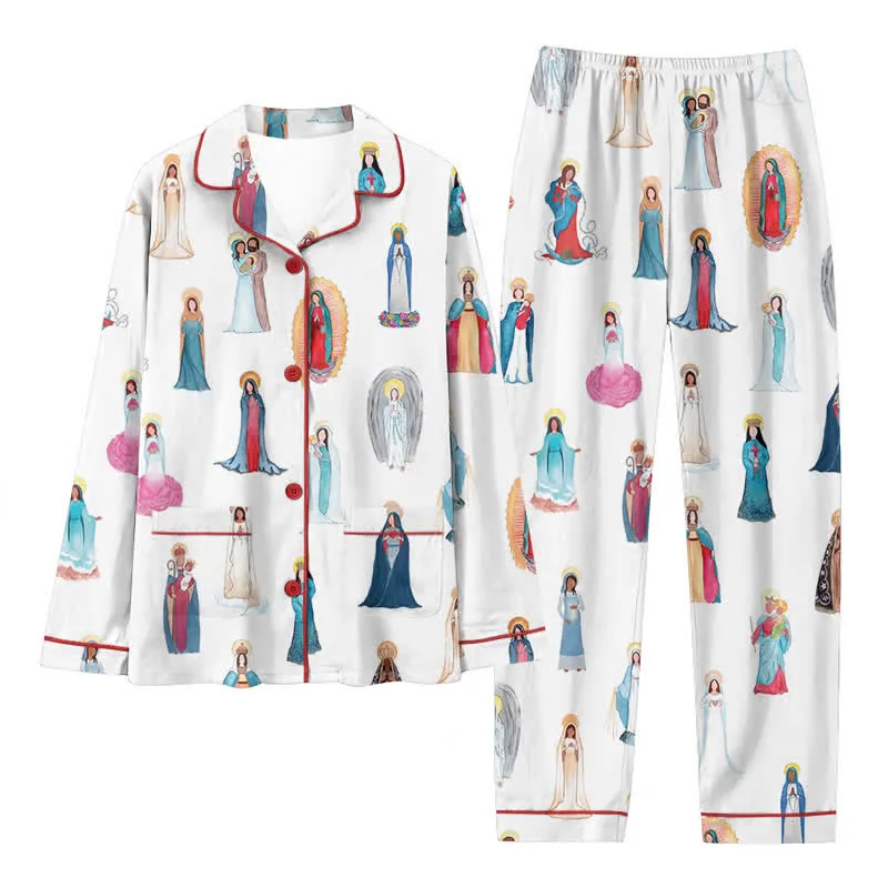 Christianartworkshop All Saints & Our Lady Long Sleeve Pajama Set: Rest in the Company of Heaven made by Christian Art Workshop