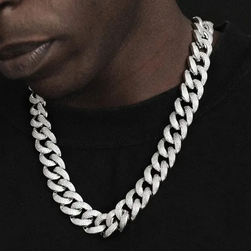 18mm Iced Out Cuban Link Chain in White Gold sold by DVVX