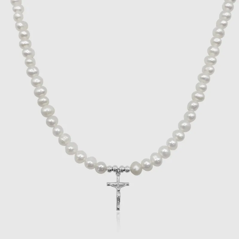 Crucifix Real Pearl Necklace (Silver) sold by DVVX