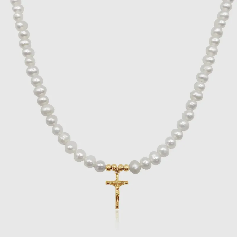 Crucifix Real Pearl Necklace (Gold) sold by DVVX