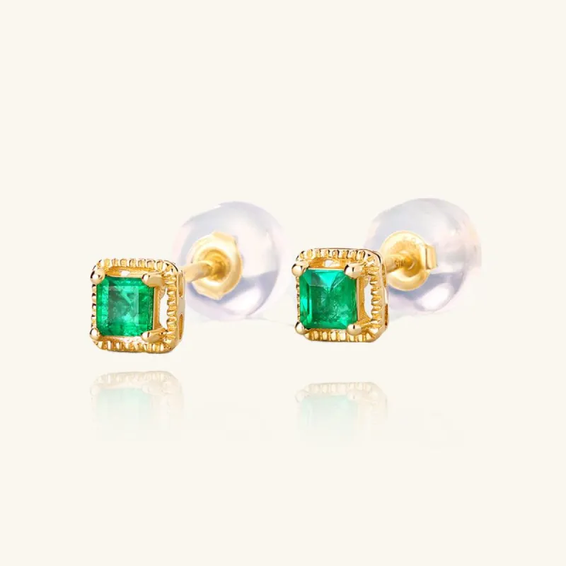 Charismatic Gold Emerald Stud Earrings sold by Jescojes