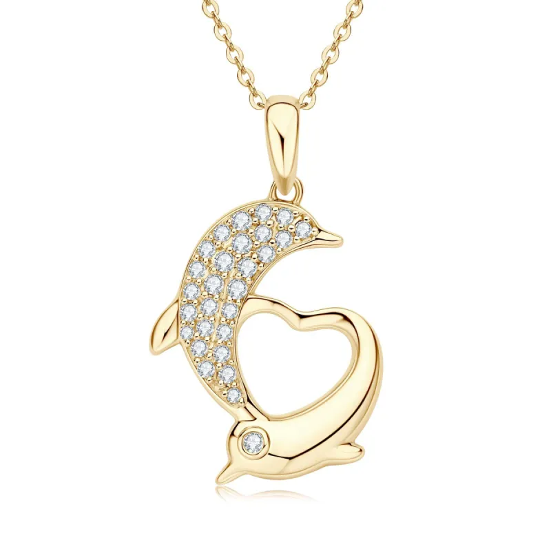 Gold Dolphin Premium Moissanite Pendant Necklace sold by Jescojes