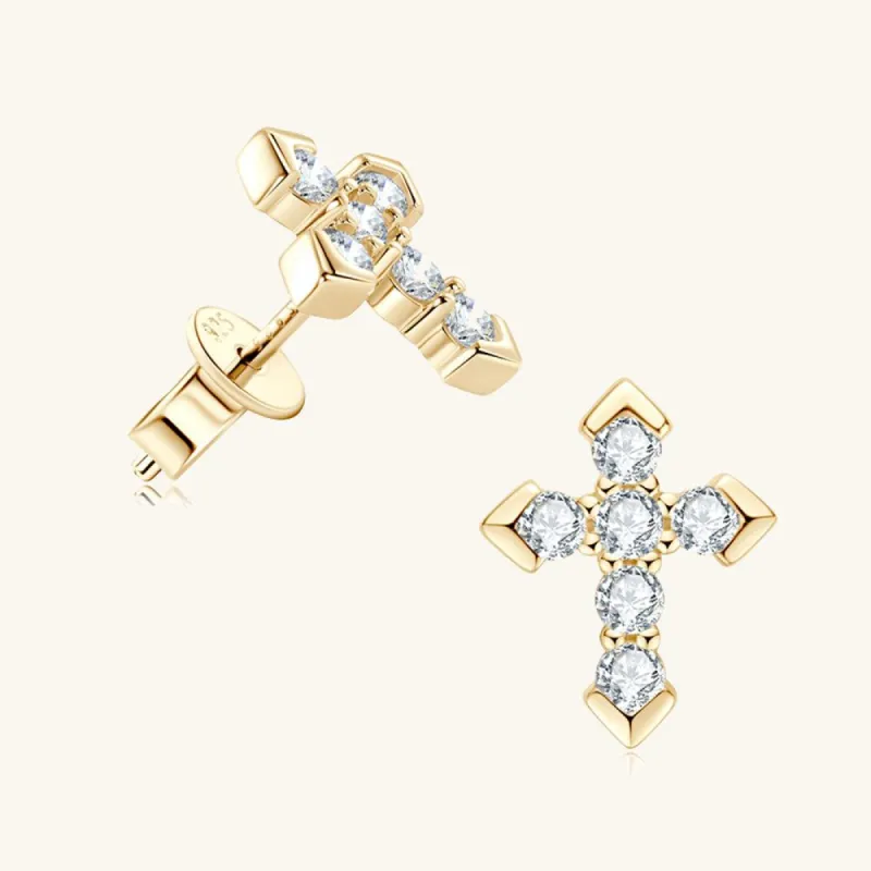 Shining Cross Premium Moissanite Stud Earrings sold by Jescojes