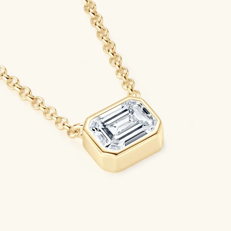 Timeless Emerald-Cut Moissanite Bezel Pendant Necklace sold by Jescojes product image thumbnail 3
