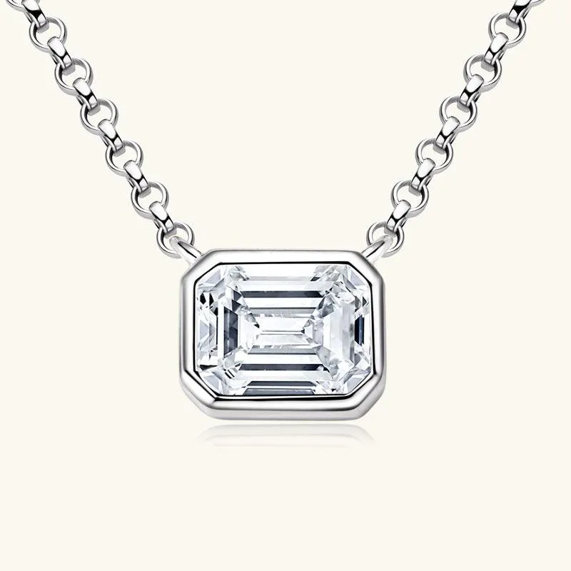 Timeless Emerald-Cut Moissanite Bezel Pendant Necklace sold by Jescojes product image thumbnail 5