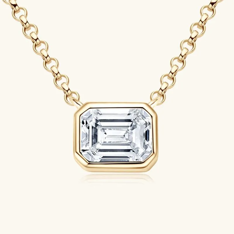 Timeless Emerald-Cut Moissanite Bezel Pendant Necklace sold by Jescojes