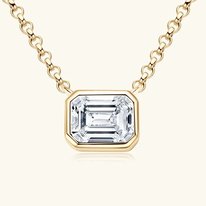 Timeless Emerald-Cut Moissanite Bezel Pendant Necklace sold by Jescojes