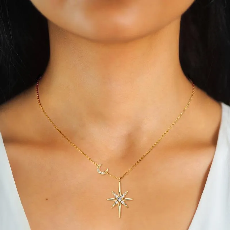 Star & Moon Premium Moissanite Pendant Necklace sold by Jescojes product image thumbnail 2