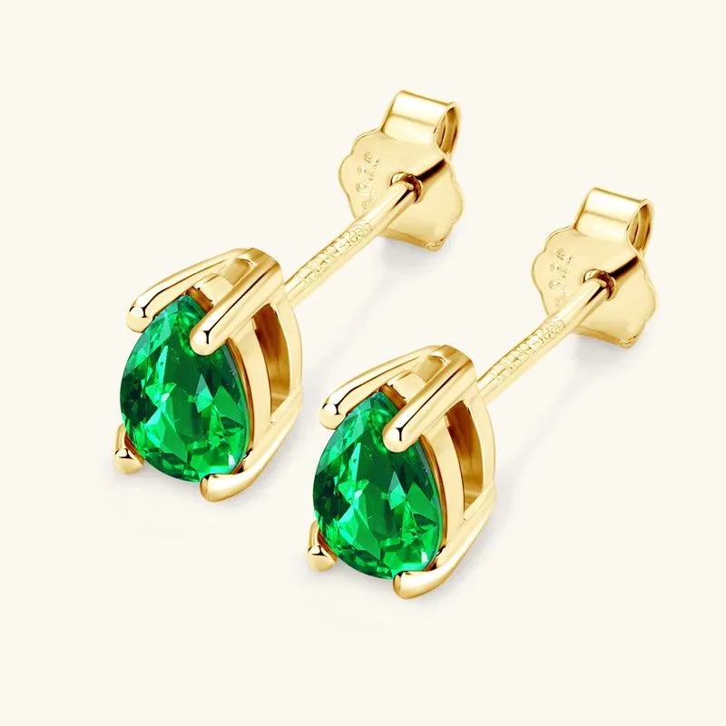 Vibrant Water Drop Emerald Stud Earrings sold by Jescojes