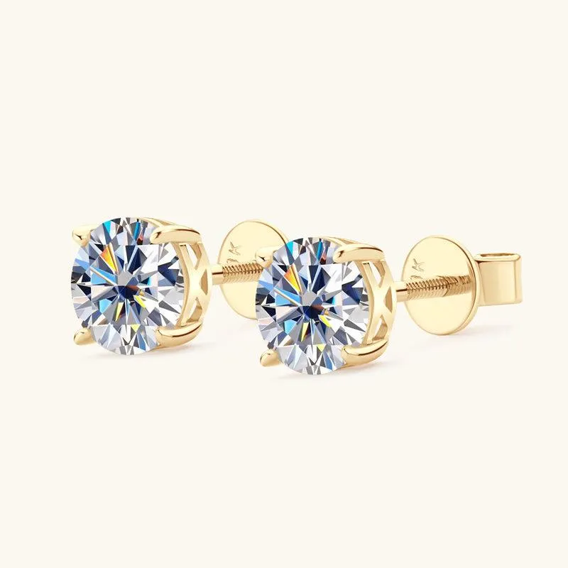 Gold Four Prong Moissanite Stud Earrings sold by Jescojes