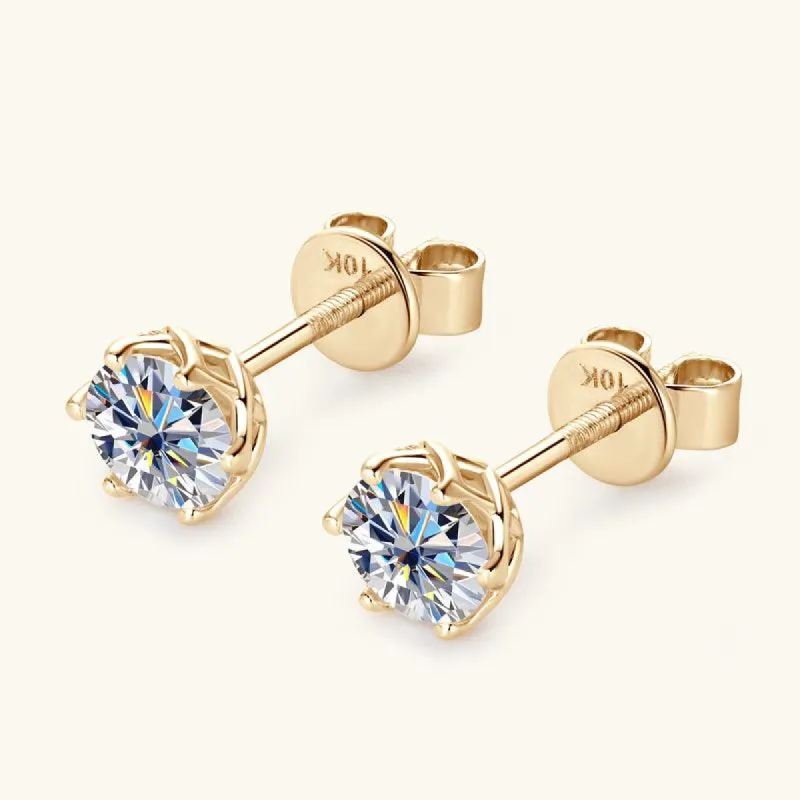 Gold Six Prong Moissanite Stud Earrings sold by Jescojes