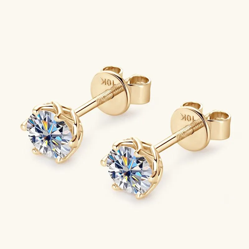 Gold Six Prong Moissanite Stud Earrings sold by Jescojes