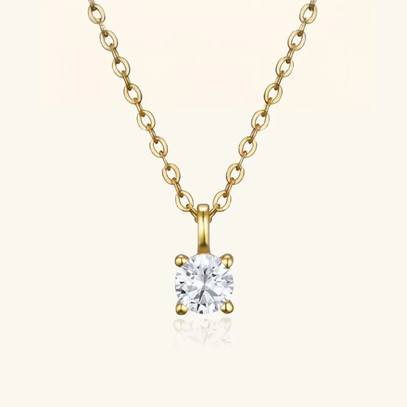 Golden Moissanite Four Prong Necklace 0.5CT sold by Jescojes