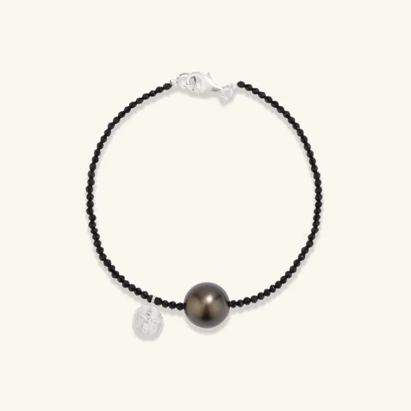 Shining Black Spinel Tahitian Pearl Bracelet sold by Jescojes