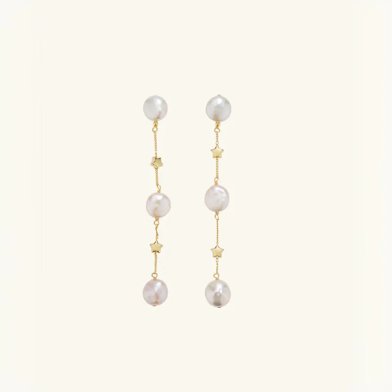Elegant Star Freshwater Pearl Dangle Earrings sold by Jescojes