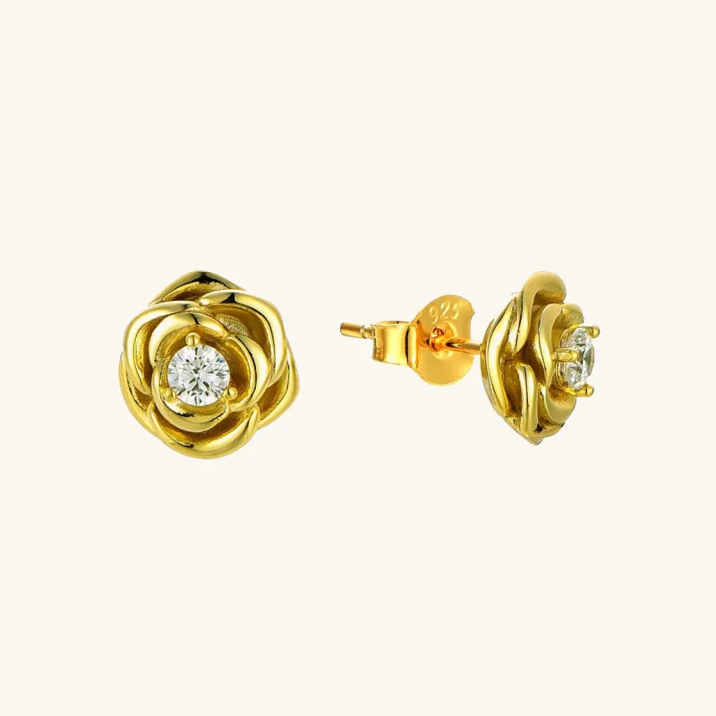 Golden Rose Stud Earrings sold by Jescojes
