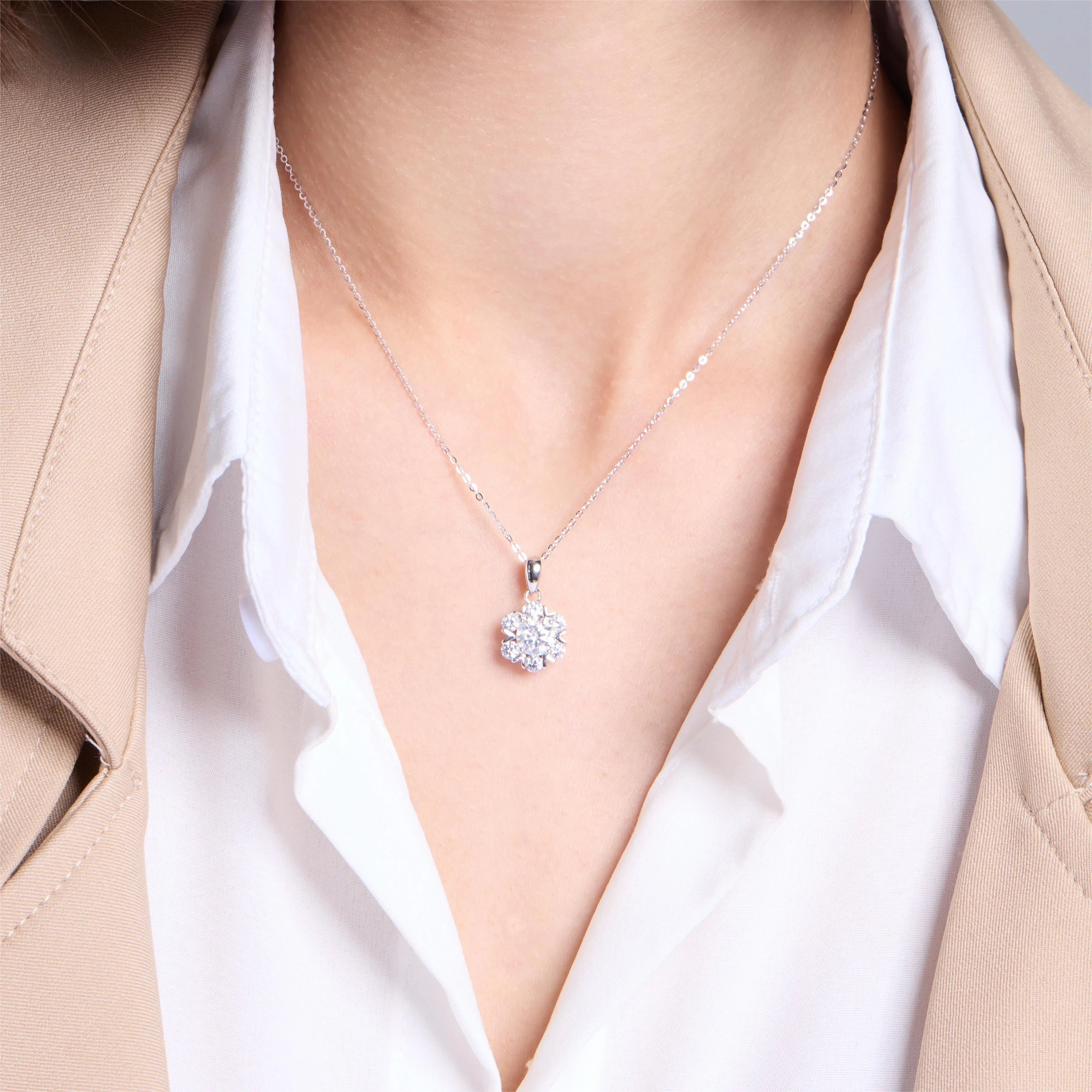 Romantic Flower Moissanite Pendant Necklace sold by Jescojes product image thumbnail 2