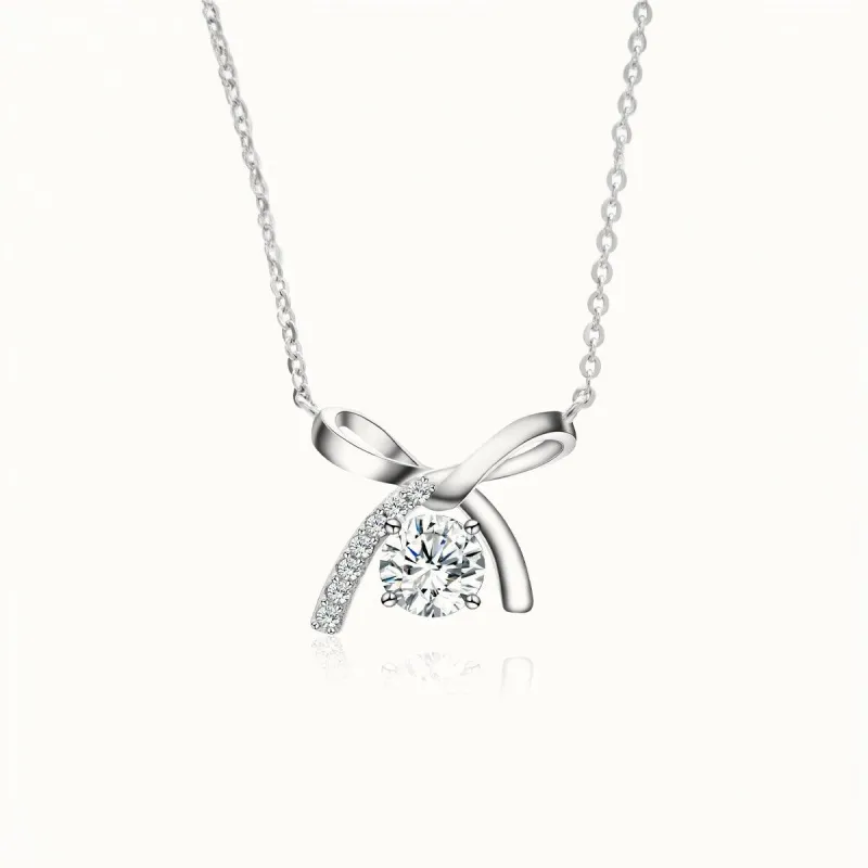 Exquisite Bow Moissanite Pendant Necklace sold by Jescojes
