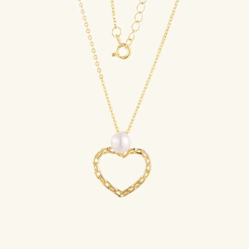 Romantic Heart Pearl Pendant Necklace sold by Jescojes