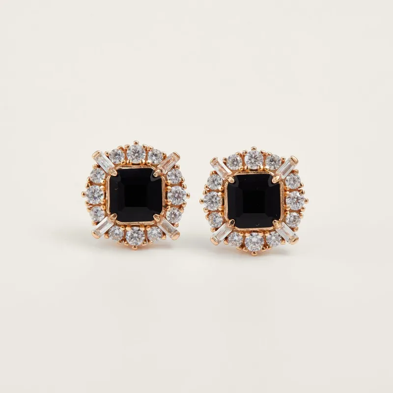 Charming Black Agate Stud Earrings sold by Jescojes