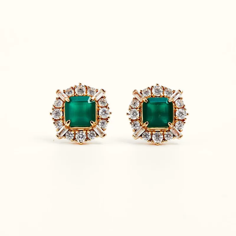 Charming Green Agate Stud Earrings sold by Jescojes